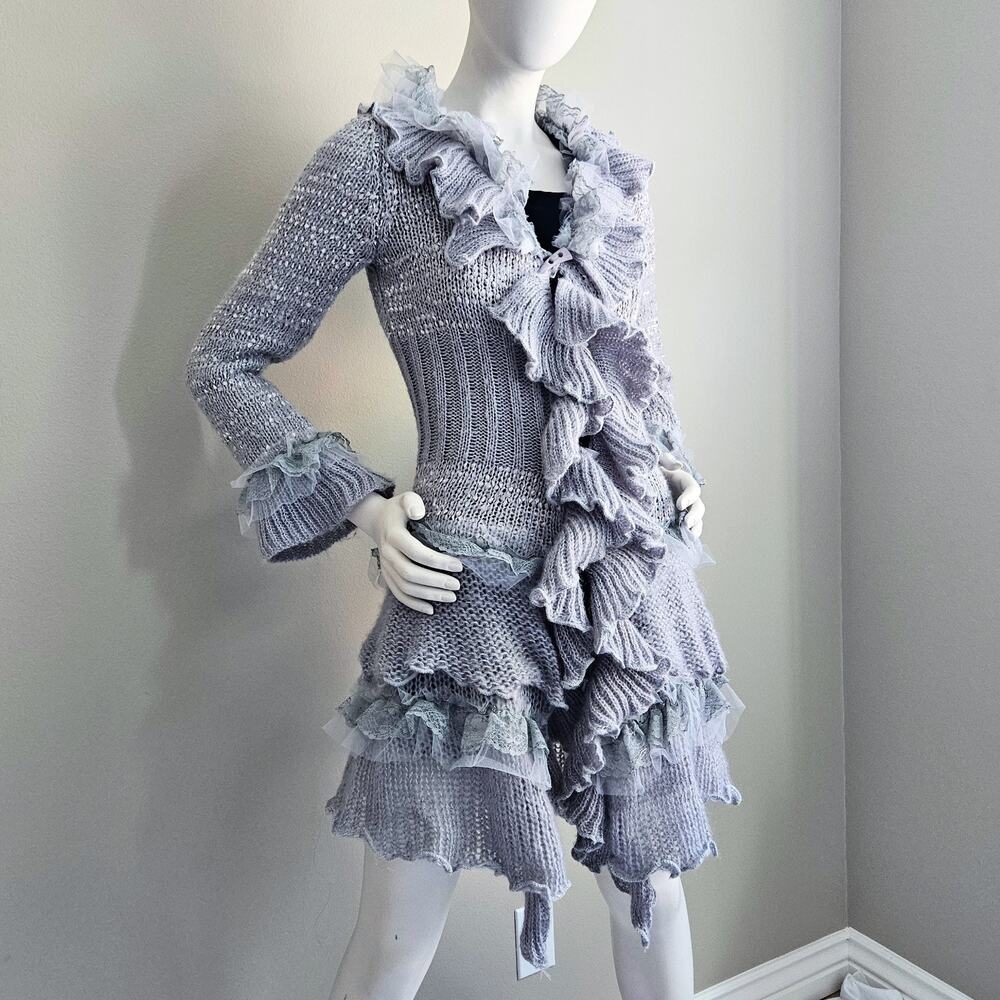 Y2K Whimsy Ruffle Lace Tulle Long Cardigan Witchy Fairy Boho Penny Lane Size S - Picture 3 of 12